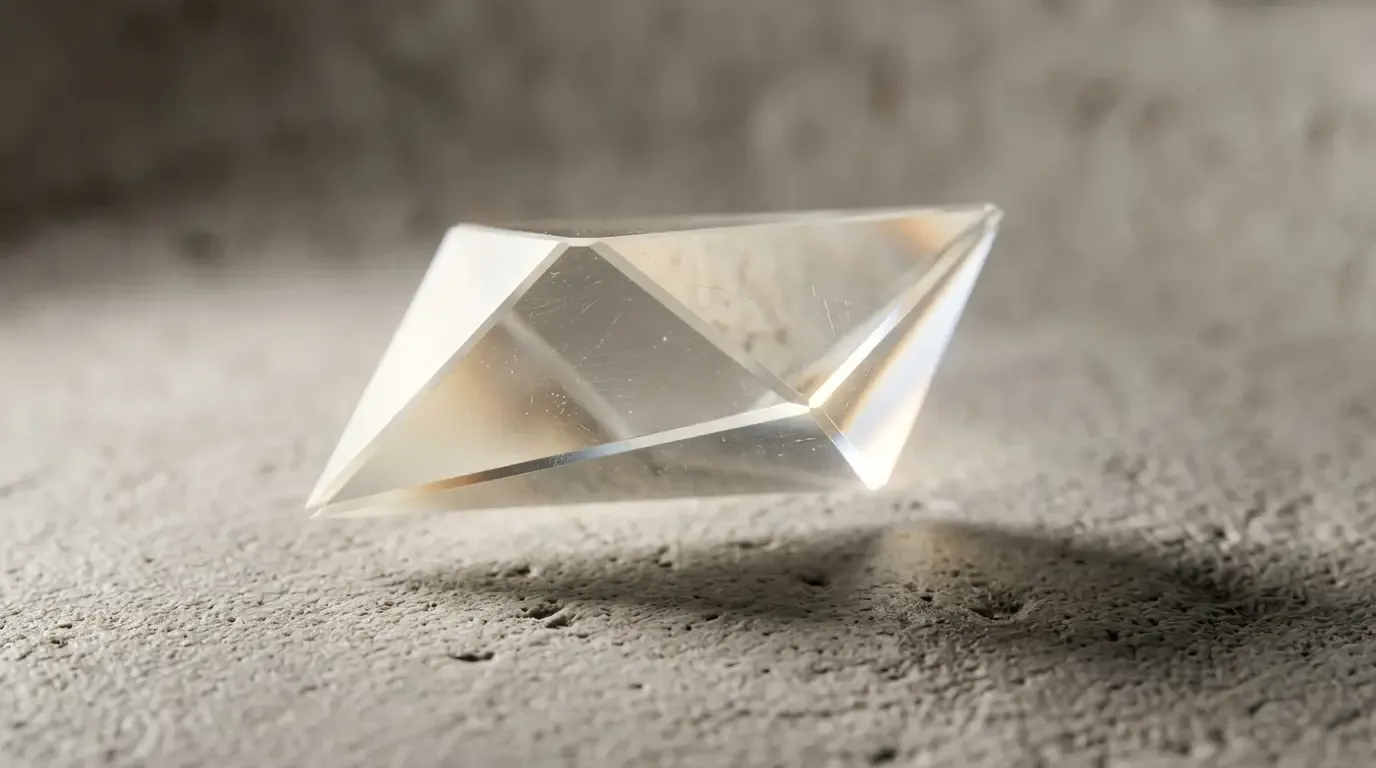 Un prisme de verre taillé au-dessus d'une surface de pierre grise