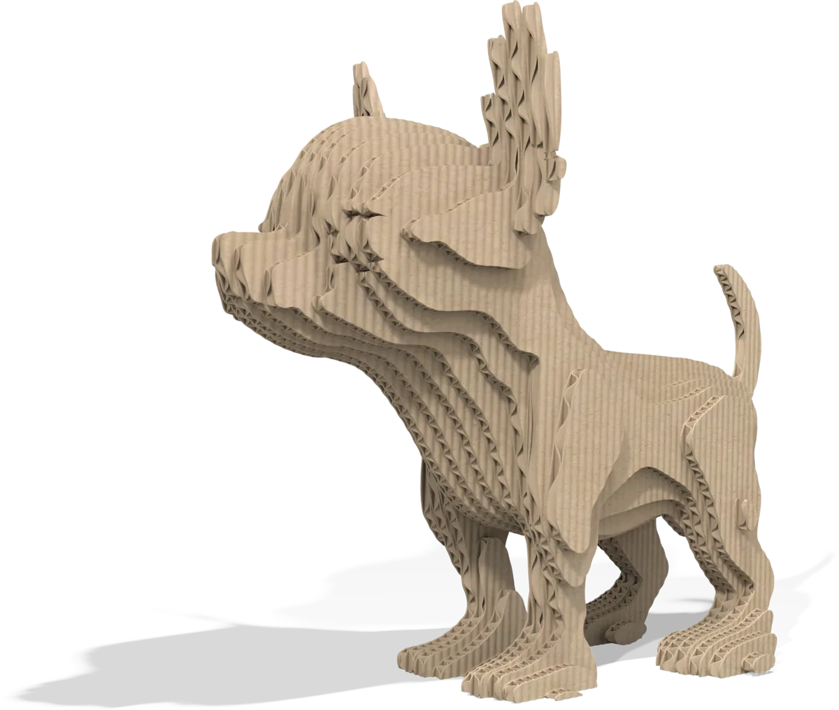 Le chihuahua en carton, ses lamelles assemblées